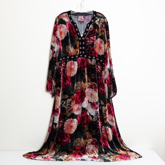 Johnny Was Rosa Velvet Front Notch Dress Floral Maxi Boho Silk Blend Size XL - Picture 3 of 16